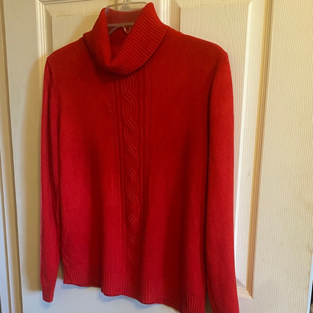 Requirements Red Cable-Accent Turtleneck Sweater